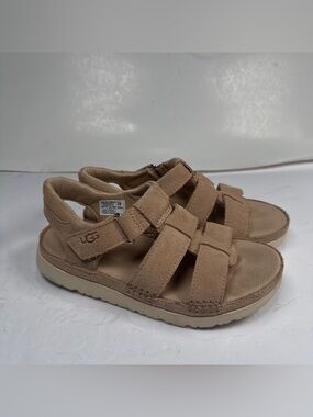 UGG Kids Beige/Tan Suede Strappy Sport Sandals